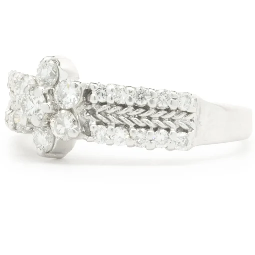 14 Karat White Gold Diamond Floral Cluster Ring