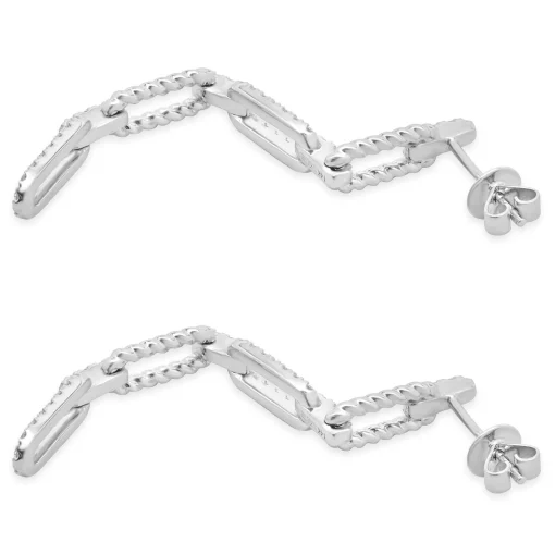 14 Karat White Gold Diamond Rectangle Drop Earrings