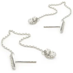 14 Karat White Gold Diamond Bar and Chain Drop Earrings