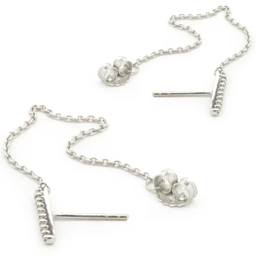 14 Karat White Gold Diamond Bar and Chain Drop Earrings