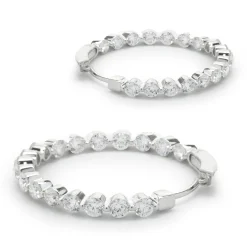 14 Karat White Gold Diamond Inside and Outside Hoop Earrings