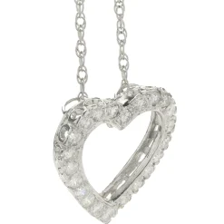 14 Karat White Gold Diamond Open Heart Necklace