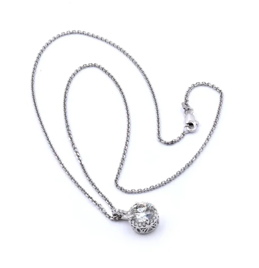 14 Karat White Gold Diamond Halo Necklace
