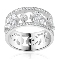 14 Karat White Gold Diamond Floral Station Cigar Band