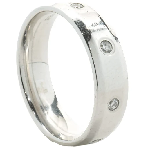 14 Karat White Gold Diamond Station 6MM Band