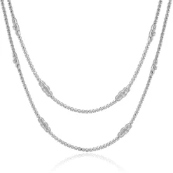18 Karat White Gold Double Row Diamond Opera Length Necklace