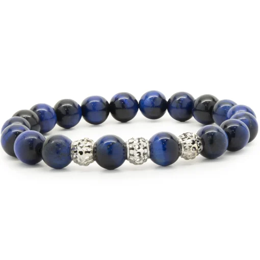 18 Karat White Gold Dyed Tigers Eye Beaded Bracelet