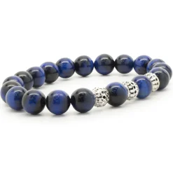 18 Karat White Gold Dyed Tigers Eye Beaded Bracelet
