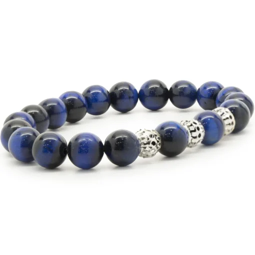 18 Karat White Gold Dyed Tigers Eye Beaded Bracelet