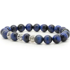 18 Karat White Gold Dyed Tigers Eye Beaded Bracelet