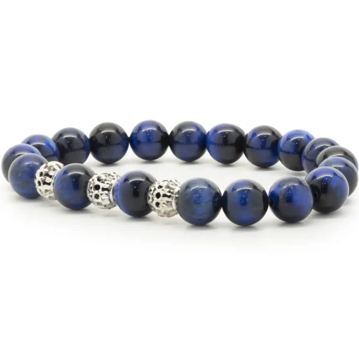 18 Karat White Gold Dyed Tigers Eye Beaded Bracelet