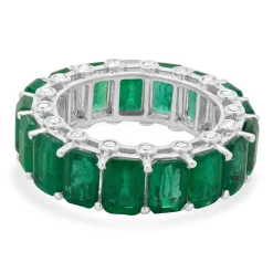 14 Karat White Gold Emerald and Diamond Eternity Band