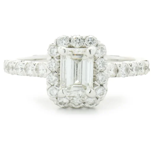 14 Karat White Gold Emerald Cut Diamond Engagement Ring