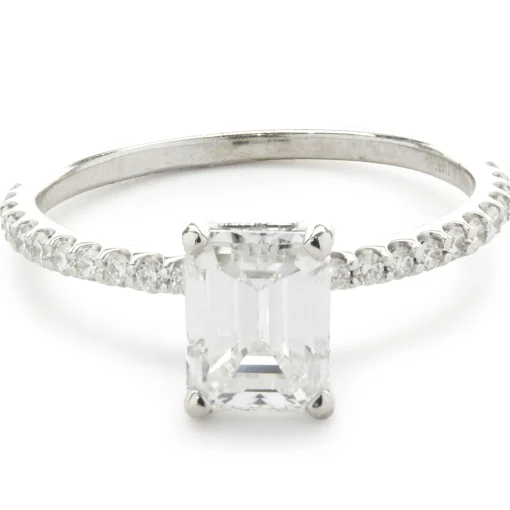 14 Karat White Gold Emerald Cut Diamond Engagement Ring