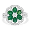 14 Karat White Gold Emerald and Diamond Flower Ring