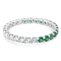 14 Karat White Gold Emerald and Diamond Band