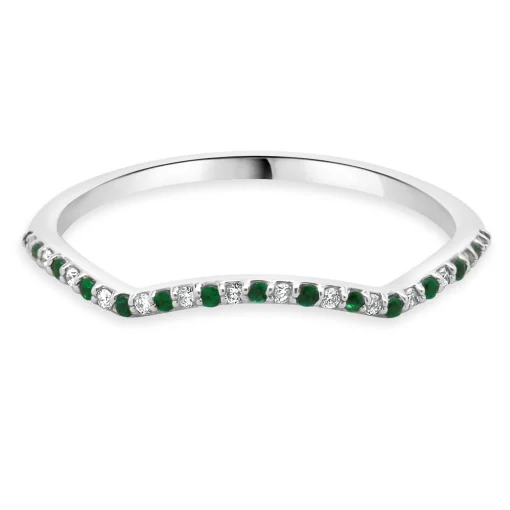 14 Karat White Gold Emerald and Diamond Band