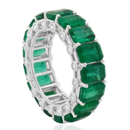 14 Karat White Gold Emerald and Diamond Eternity Band