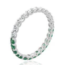 14 Karat White Gold Emerald and Diamond Band