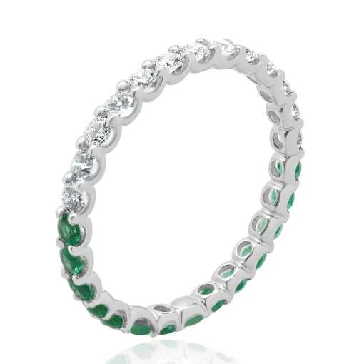 14 Karat White Gold Emerald and Diamond Band