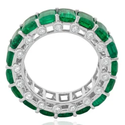 14 Karat White Gold Emerald and Diamond Eternity Band