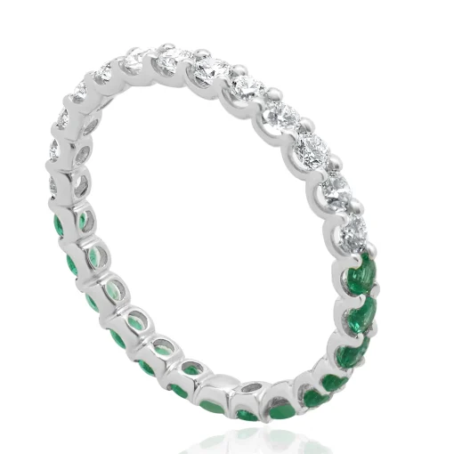 14 Karat White Gold Emerald and Diamond Band