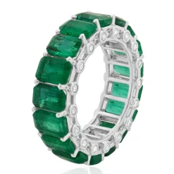 14 Karat White Gold Emerald and Diamond Eternity Band