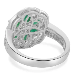 14 Karat White Gold Emerald and Diamond Flower Ring