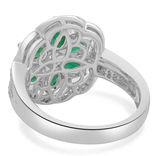 14 Karat White Gold Emerald and Diamond Flower Ring