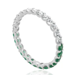 14 Karat White Gold Emerald and Diamond Band