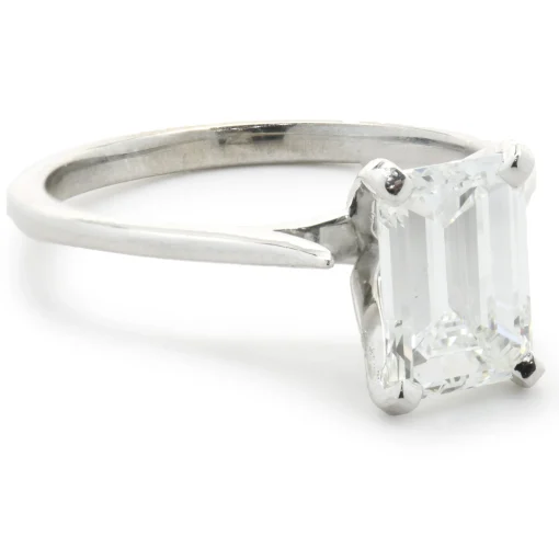 14 Karat White Gold Emerald Cut Diamond Engagement Ring