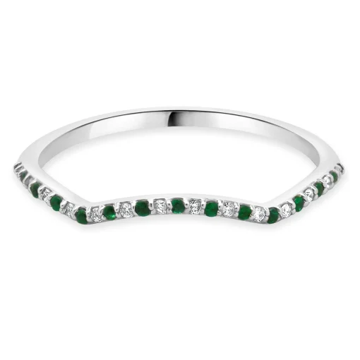 14 Karat White Gold Emerald and Diamond Band