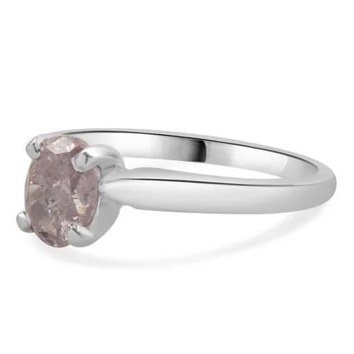 14 Karat White Gold Fancy Purplish Pink Oval Cut Diamond Engagement Ring