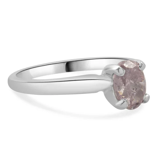 14 Karat White Gold Fancy Purplish Pink Oval Cut Diamond Engagement Ring