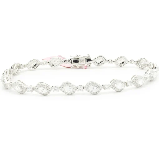 18 Karat White Gold Flame Cut Diamond Inline Bracelet