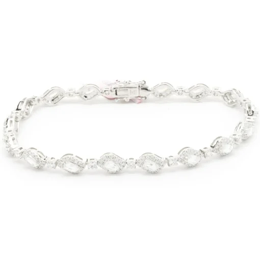 18 Karat White Gold Flame Cut Diamond Inline Bracelet