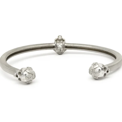 14 Karat White Gold Floral Skull Cuff Bracelet
