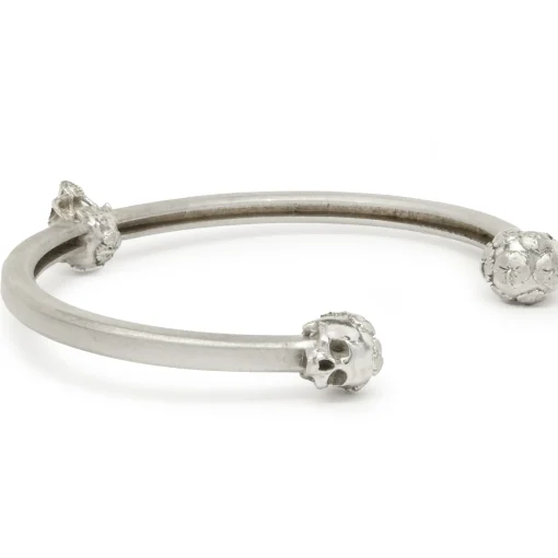 14 Karat White Gold Floral Skull Cuff Bracelet