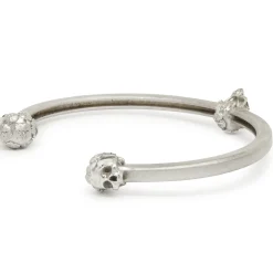 14 Karat White Gold Floral Skull Cuff Bracelet