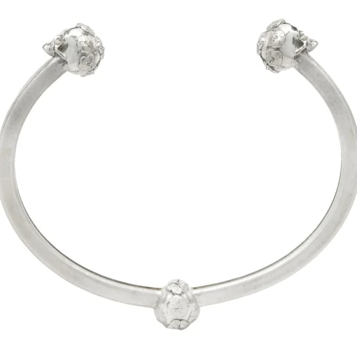 14 Karat White Gold Floral Skull Cuff Bracelet