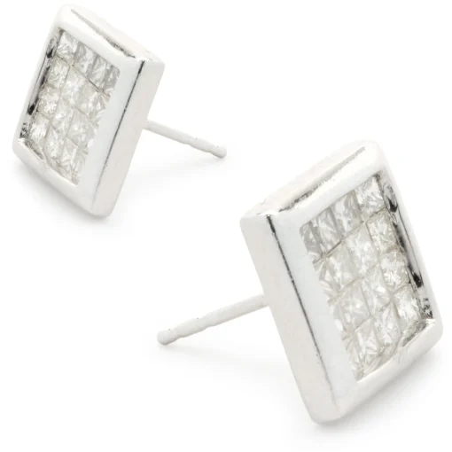 14 Karat White Gold Invisible Set Diamond Stud Earrings