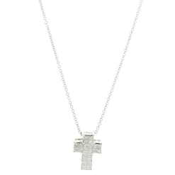 18 Karat White Gold Invisible Set Diamond Cross Necklace