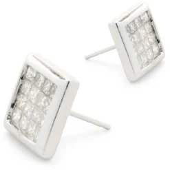 14 Karat White Gold Invisible Set Diamond Stud Earrings