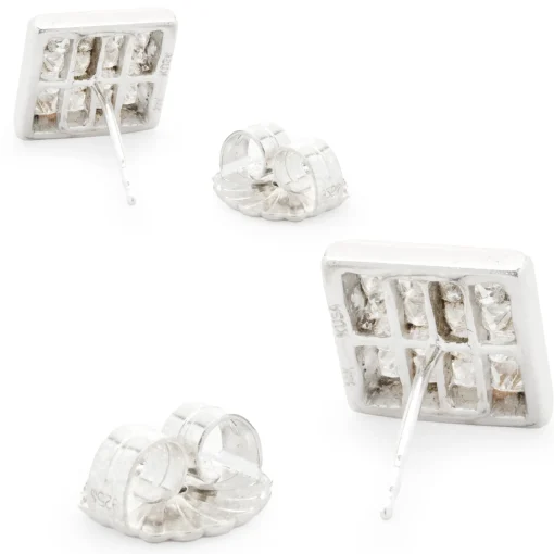 14 Karat White Gold Invisible Set Diamond Stud Earrings