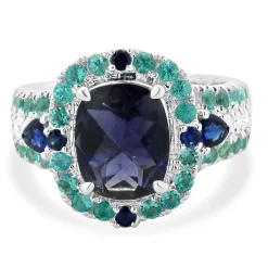 18 Karat White Gold Iolite and Paraiba Tourmaline Ring