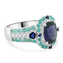 18 Karat White Gold Iolite and Paraiba Tourmaline Ring