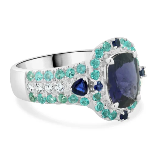 18 Karat White Gold Iolite and Paraiba Tourmaline Ring