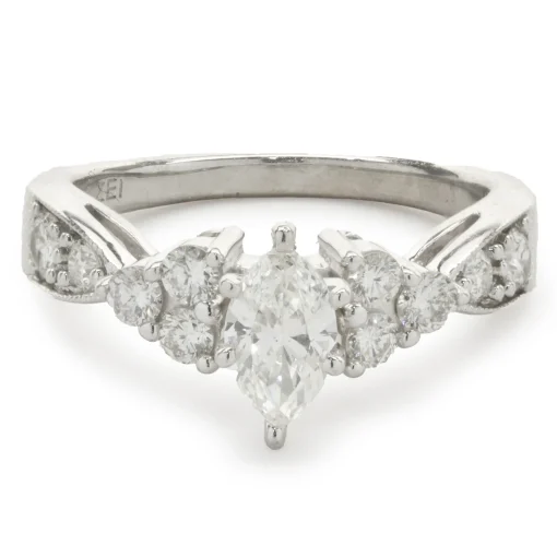 14 Karat White Gold Marquise Cut Diamond Engagement Ring