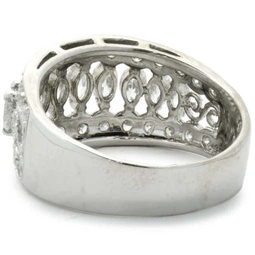 14 Karat White Gold Marquise Cut Three Row Diamond Cigar Band