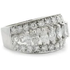 14 Karat White Gold Marquise Cut Three Row Diamond Cigar Band
